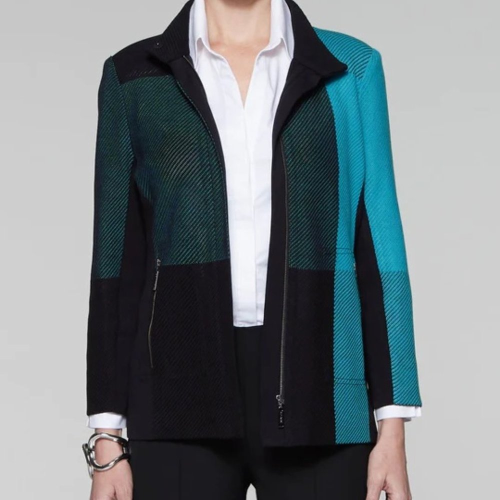 Misook Shadow Plaid Zip Jacket (XL)